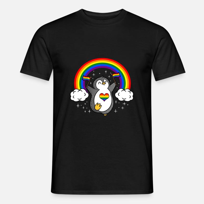 Pinguin mit LGBT Flagge - Männer T-Shirt - Schwarz