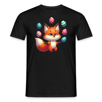 Juggling red fox with Easter eggs - Men's T-Shirt - black - Front - AI Model Male 178 light (178cm)