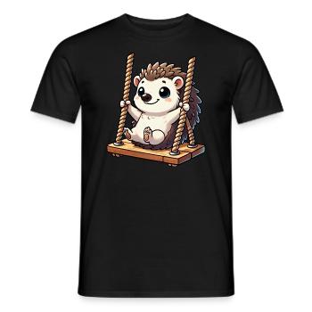 Cute Hedgehog Swings Playground Kids Fun - Men's T-Shirt - black - Front - AI Model Male 178 light (178cm)