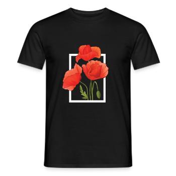 Poppy Poppies Aquarelle peinte à la main - T-shirt homme - noir - Devant - AI Model Male 178 light (178cm)