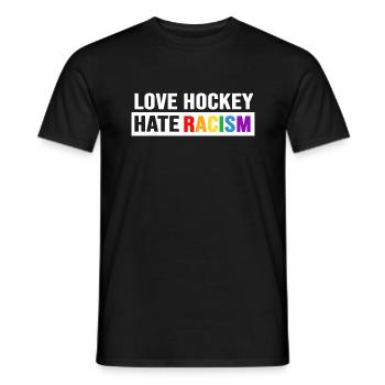 Feldhockey Hockey "love hockey hate racism" - Männer T-Shirt - Schwarz - Vorne - AI Model Male 178 light (178cm)