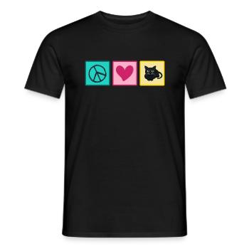 Katze Katzenhaar Mietzekatze "love peace cats" - Männer T-Shirt - Schwarz - Vorne - AI Model Male 178 light (178cm)