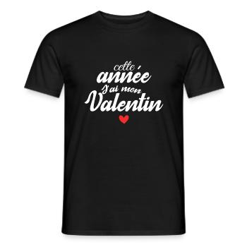 Cette Année j'ai Mon valentin | Couple Cadeau - T-shirt homme - noir - Devant - AI Model Male 178 light (178cm)