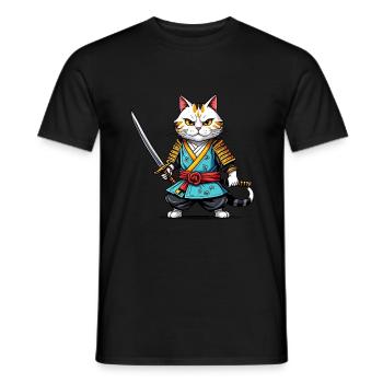 Samurai-Katze - Männer T-Shirt - Schwarz - Vorne - AI Model Male 178 light (178cm)