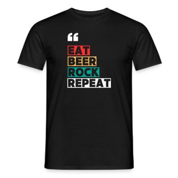 Rock Festival - Eat Beer Rock Repeat - Retro Style - Men's T-Shirt - black - Front - AI Model Male 178 light (178cm)