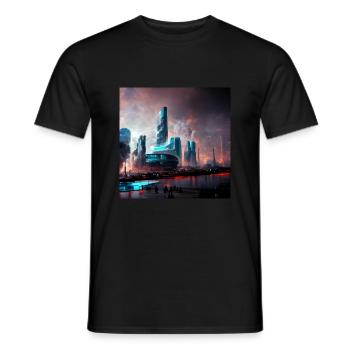 Futuritische Stadt - Männer T-Shirt - Schwarz - Vorne - AI Model Male 178 light (178cm)