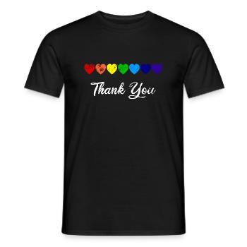Row of Hearts Rainbow Heart Thank You - Men's T-Shirt - black - Front - AI Model Male 178 light (178cm)