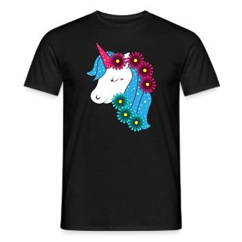 Grande licorne avec de jolies fleurs - T-shirt homme - noir - Devant - AI Model Male 178 light (178cm)