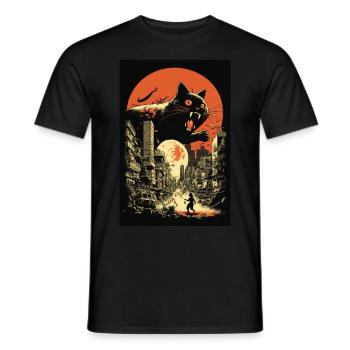 Katze Monster Zerstört Stadt Japan Anime Manga - Männer T-Shirt - Schwarz - Vorne - AI Model Male 178 light (178cm)