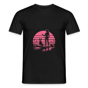 Retro Sunset Dog Lover Women Paddleboarding - Men's T-Shirt - black - Front - AI Model Male 178 light (178cm)