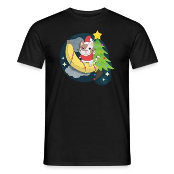 Cat Rides A Christmas Banana T-Shirt - Men's T-Shirt - black - Front - AI Model Male 178 light (178cm)