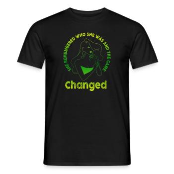 Elle s’est souvenue de qui elle était et le jeu a changé - T-shirt homme - noir - Devant - AI Model Male 178 light (178cm)