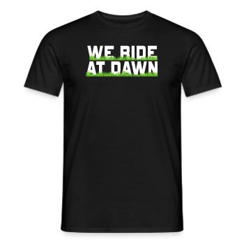 We Ride At Dawn Dad Lawn Mower Make Laugh Day Yard - Men's T-Shirt - black - Front - AI Model Male 178 light (178cm)