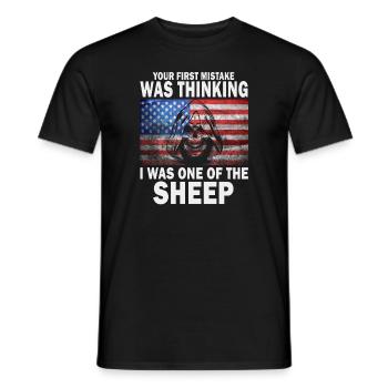 Votre première erreur a été de penser que j’étais un mouton - T-shirt homme - noir - Devant - AI Model Male 178 light (178cm)
