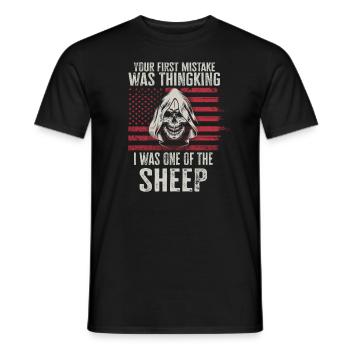 Your first Mistake was thinking I was a Sheep - Men's T-Shirt - black - Front - AI Model Male 178 light (178cm)