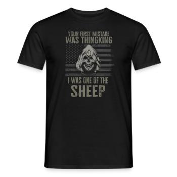 Your first Mistake was thinking I was a Sheep - Men's T-Shirt - black - Front - AI Model Male 178 light (178cm)