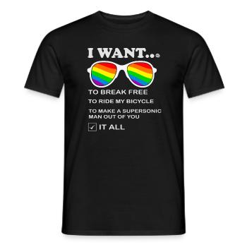I Want To Break Free Ride My Bicycle - Men's T-Shirt - black - Front - AI Model Male 178 light (178cm)