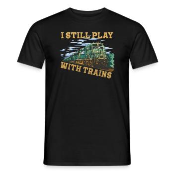Je joue toujours avec les conducteurs de locomotives de trains - T-shirt homme - noir - Devant - AI Model Male 178 light (178cm)