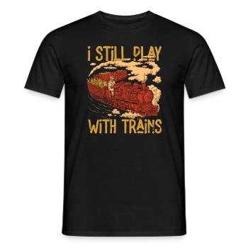 Je joue toujours avec les conducteurs de locomotives de trains - T-shirt homme - noir - Devant - AI Model Male 178 light (178cm)