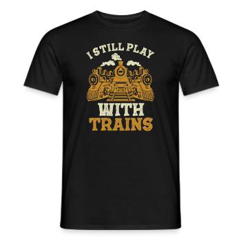 Je joue toujours avec les conducteurs de locomotives de trains - T-shirt homme - noir - Devant - AI Model Male 178 light (178cm)