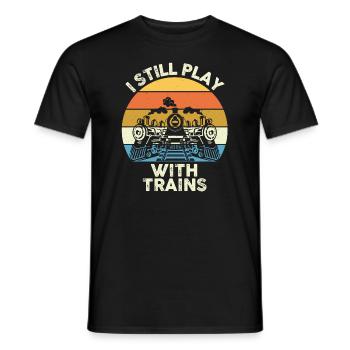 Je joue toujours avec les conducteurs de locomotives de trains - T-shirt homme - noir - Devant - AI Model Male 178 light (178cm)