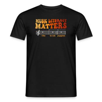 Music Literacy Matters, I Like To Eat Puppies - Men's T-Shirt - black - Front - AI Model Male 178 light (178cm)