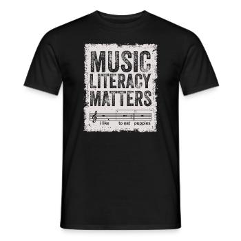 Music Literacy Matters, I Like To Eat Puppies - Men's T-Shirt - black - Front - AI Model Male 178 light (178cm)