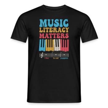 Music Literacy Matters, I Like To Eat Puppies - Men's T-Shirt - black - Front - AI Model Male 178 light (178cm)