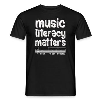 Music Literacy Matters, I Like To Eat Puppies - Men's T-Shirt - black - Front - AI Model Male 178 light (178cm)