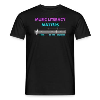 Music Literacy Matters, I Like To Eat Puppies - Men's T-Shirt - black - Front - AI Model Male 178 light (178cm)