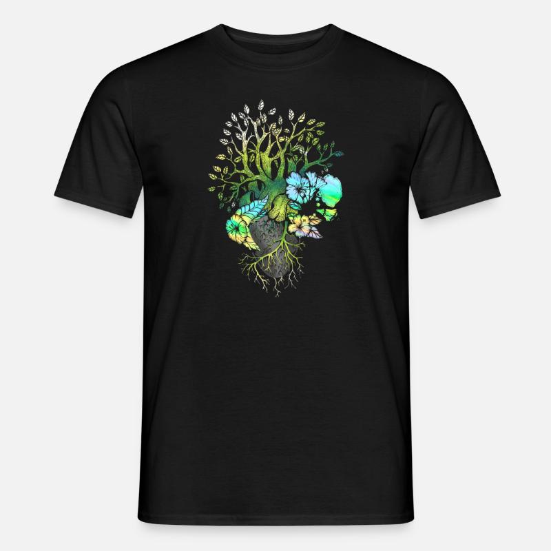 Anatomisches Herz und Blumen - Männer T-Shirt - Schwarz
