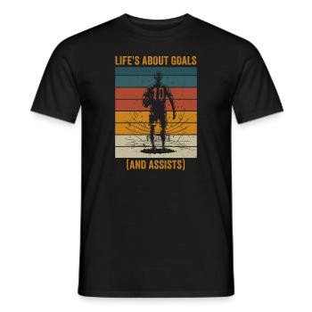 Im Leben geht es um Tore und Assists im Fußball - Männer T-Shirt - Schwarz - Vorne - AI Model Male 178 light (178cm)