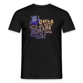 Les hiboux me rendent heureux humain me font mal à la tête - T-shirt homme - noir - Devant - AI Model Male 178 light (178cm)
