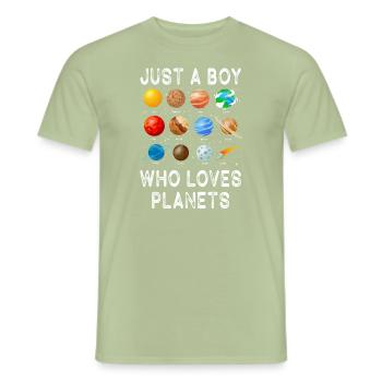 Juste un garçon qui aime les planètes du système solaire - T-shirt homme - vert sauge - Devant - AI Model Male 178 light (178cm)