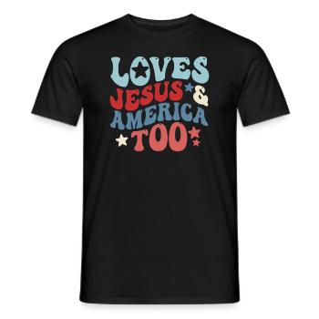 Loves Jesus and America Too God Christian - Men's T-Shirt - black - Front - AI Model Male 178 light (178cm)