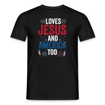 Loves Jesus and America Too God Christian - Men's T-Shirt - black - Front - AI Model Male 178 light (178cm)