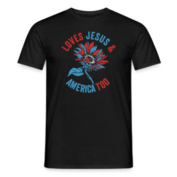 Loves Jesus and America Too God Christian - Men's T-Shirt - black - Front - AI Model Male 178 light (178cm)