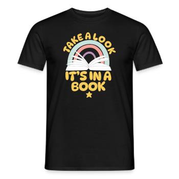 Werfen Sie einen Blick darauf, dass es in einem Buch ist, das Bücherwurm liest - Männer T-Shirt - Schwarz - Vorne - AI Model Male 178 light (178cm)