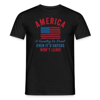 Amerika: Ein Land, das so großartig ist, dass die USA patriotisch sind - Männer T-Shirt - Schwarz - Vorne - AI Model Male 178 light (178cm)