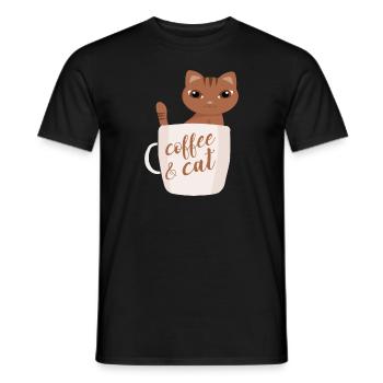 Coffee and Cats Kaffee und Katzen - Men's T-Shirt - black - Front - AI Model Male 178 light (178cm)