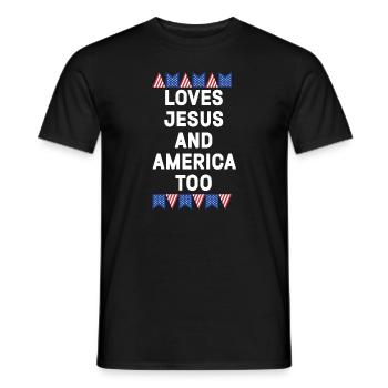 Loves Jesus and America Too God Christian - Men's T-Shirt - black - Front - AI Model Male 178 light (178cm)
