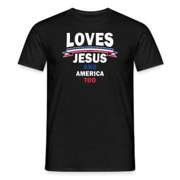 Loves Jesus and America Too God Christian - Men's T-Shirt - black - Front - AI Model Male 178 light (178cm)