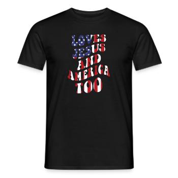 Loves Jesus and America Too God Christian - Men's T-Shirt - black - Front - AI Model Male 178 light (178cm)