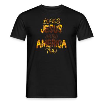 Loves Jesus and America Too God Christian - Men's T-Shirt - black - Front - AI Model Male 178 light (178cm)
