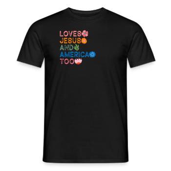 Loves Jesus and America Too God Christian - Men's T-Shirt - black - Front - AI Model Male 178 light (178cm)