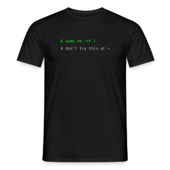 Linux joke sudo rm -rf N’essayez pas cela à la maison - T-shirt homme - noir - Devant - AI Model Male 178 light (178cm)