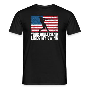Deine Freundin mag meinen Schwung - Männer T-Shirt - Schwarz - Vorne - AI Model Male 178 light (178cm)