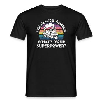 I Create Model Railroads Superpower - Men's T-Shirt - black - Front - AI Model Male 178 light (178cm)