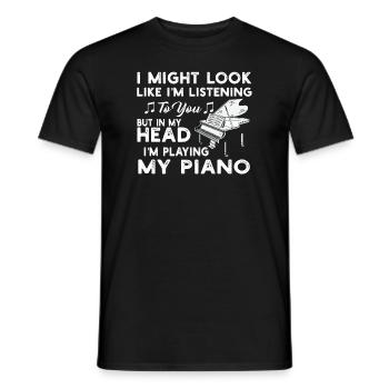 I Might Look Like I Am Listening Piano - Men's T-Shirt - black - Front - AI Model Male 178 light (178cm)