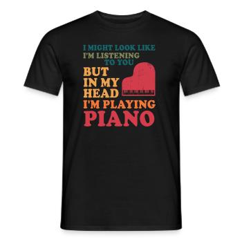 I Might Look Like I Am Listening Piano - Men's T-Shirt - black - Front - AI Model Male 178 light (178cm)